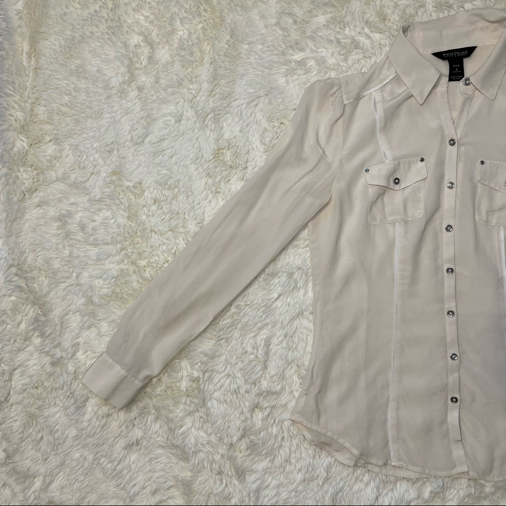 White House Black Market 100% Silk Creamy White Button Down Shirt. Size 0. - Picture 3 of 15